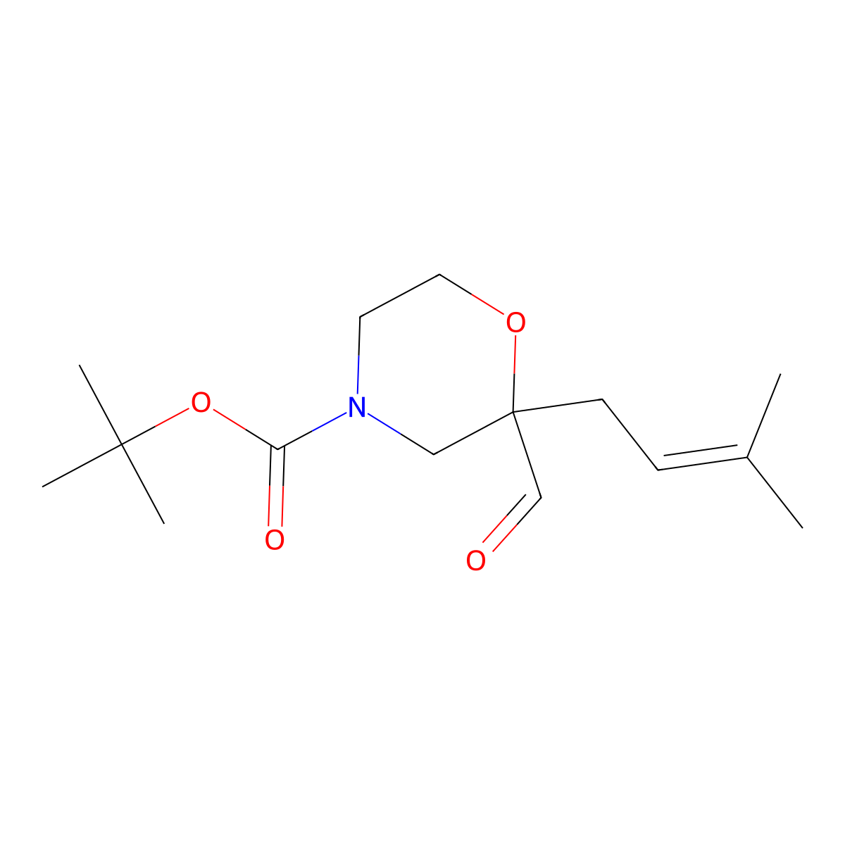 Tert-butyl 2-formyl-2-(3-methylbut-2-en-1-yl)morpholine-4-carboxylate molecular structure, CAS 2804196-76-5
