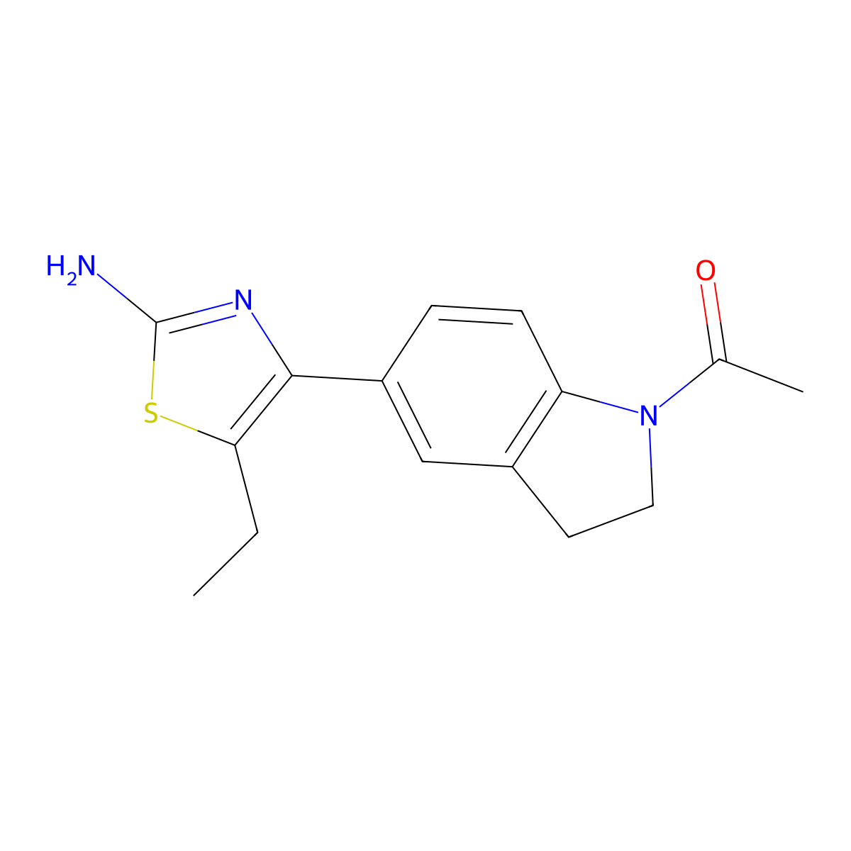 1-(5-(2-Amino-5-ethylthiazol-4-yl)indolin-1-yl)ethan-1-one molecular structure, CAS 2804196-88-9