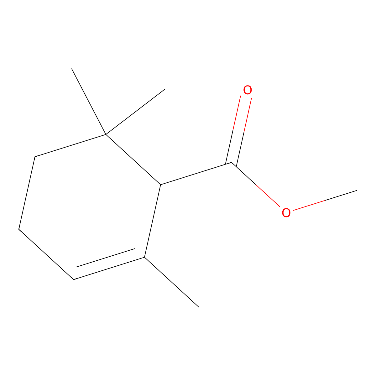 2-Cyclohexene-1-carboxylic acid, 2,6,6-trimethyl-, methyl ester molecular structure, CAS 28043-10-9
