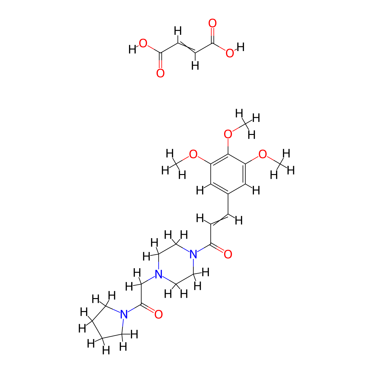 1-(4-(2-Oxo-2-(pyrrolidin-1-yl)ethyl)piperazin-1-yl)-3-(3,4,5-trimethoxyphenyl)prop-2-en-1-one maleate molecular structure, CAS 28044-44-2