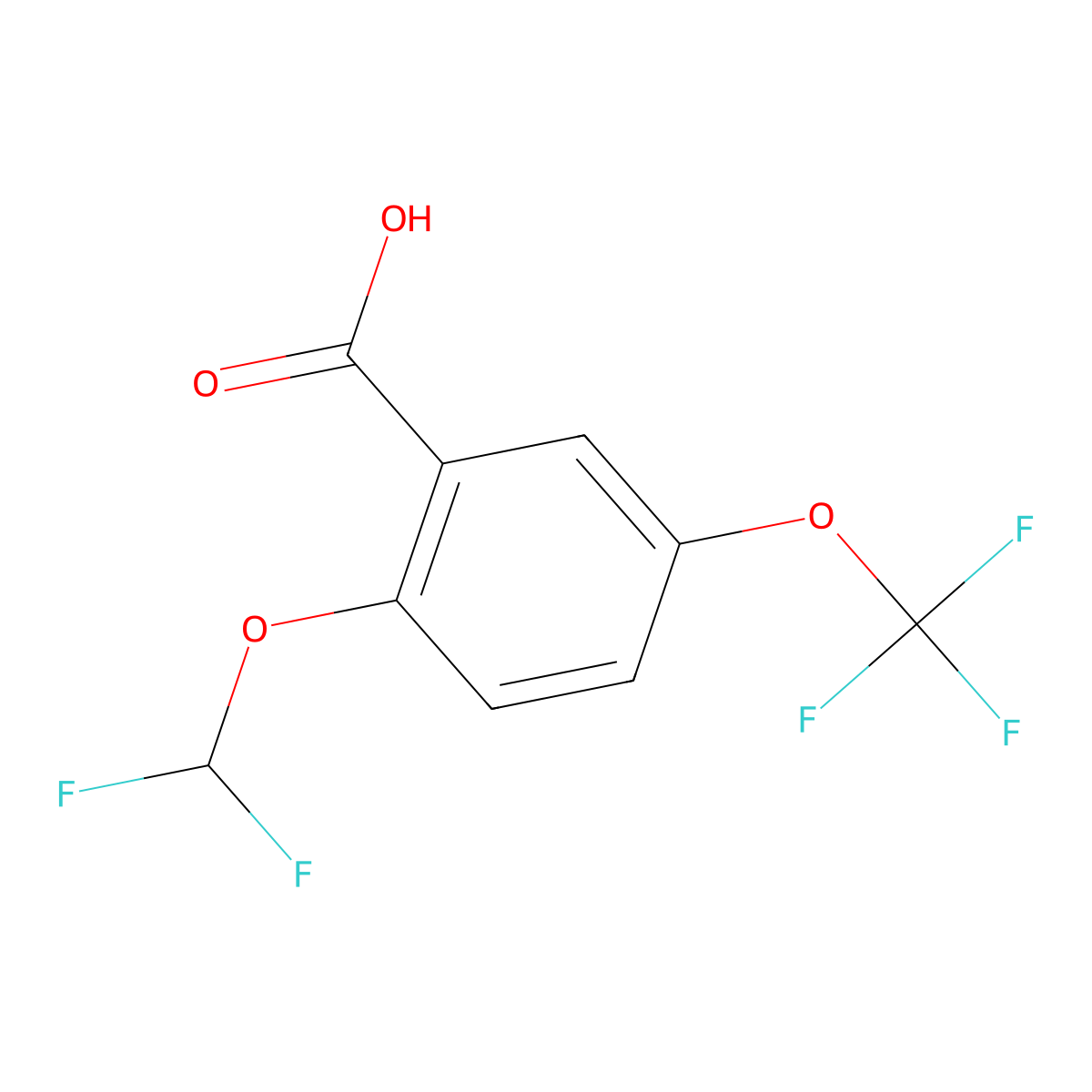 2-(Difluoromethoxy)-5-(trifluoromethoxy)benzoic acid molecular structure, CAS 2804564-38-1