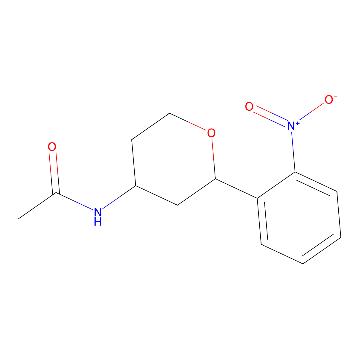 rac-N-((2R,4S)-2-(2-nitrophenyl)tetrahydro-2H-pyran-4-yl)acetamide molecular structure, CAS 2804801-70-3