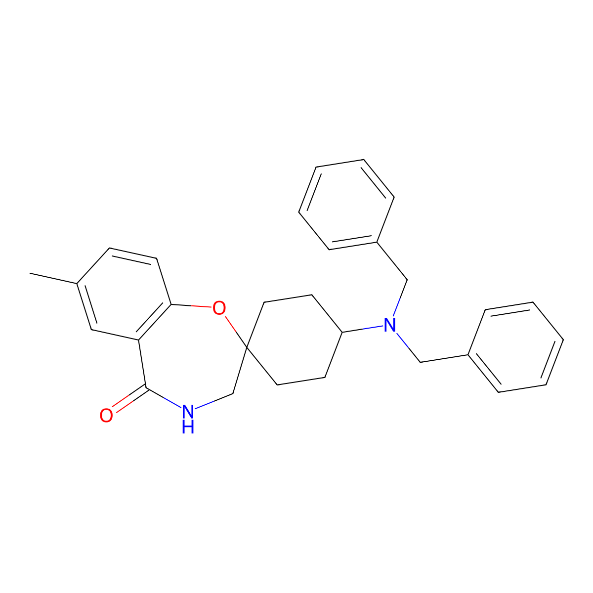 4'-(dibenzylamino)-7-methyl-3,4-dihydro-5H-spiro[benzo[f][1,4]oxazepine-2,1'-cyclohexan]-5-one molecular structure, CAS 2804802-12-6