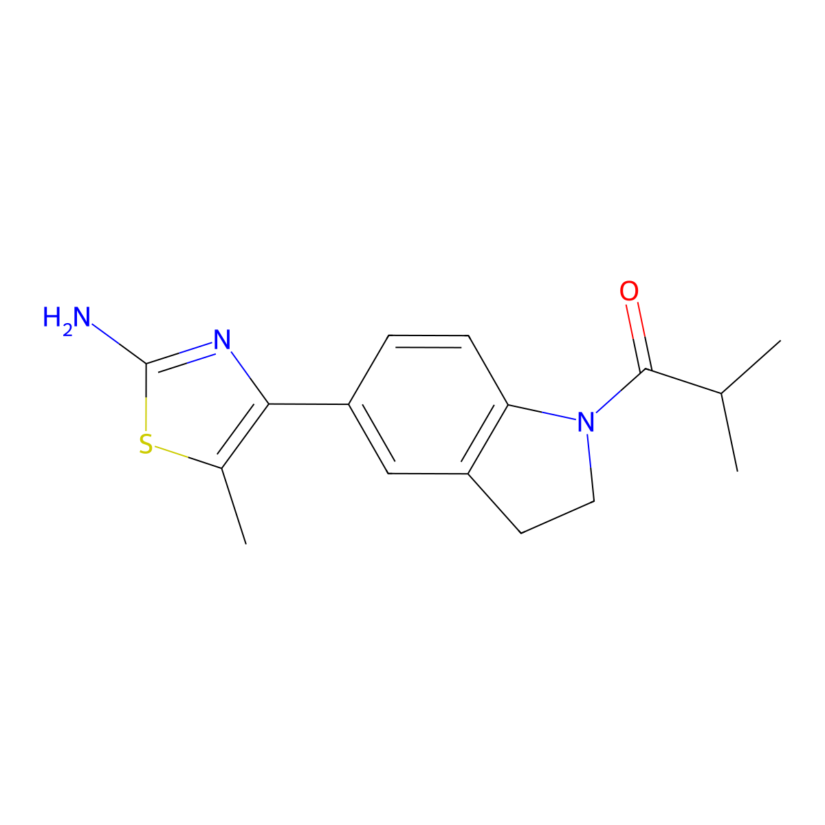 1-(5-(2-Amino-5-methylthiazol-4-yl)indolin-1-yl)-2-methylpropan-1-one molecular structure, CAS 2804802-22-8