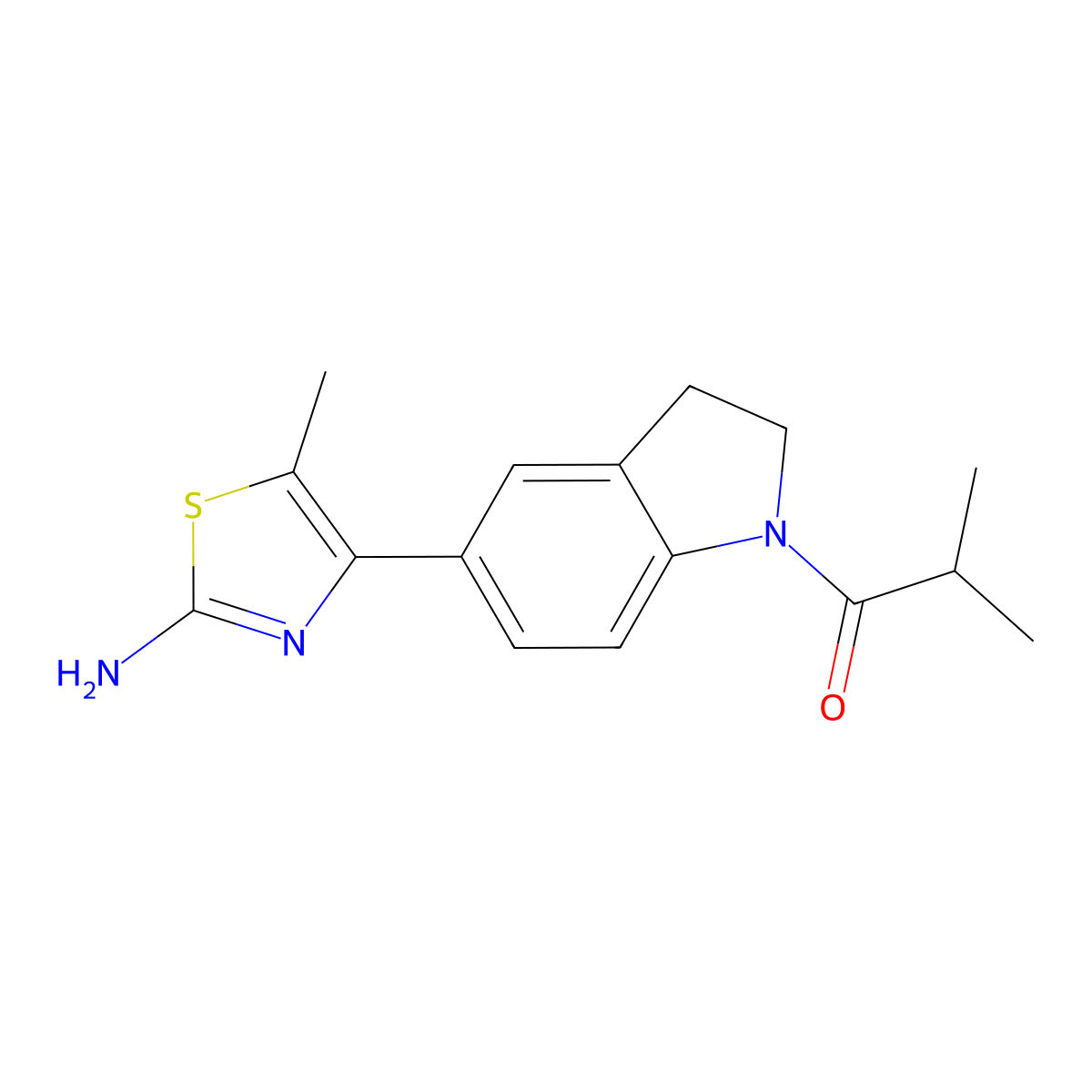 1-(5-(2-Amino-5-methylthiazol-4-yl)indolin-1-yl)-2-methylpropan-1-one molecular structure, CAS 2804802-22-8