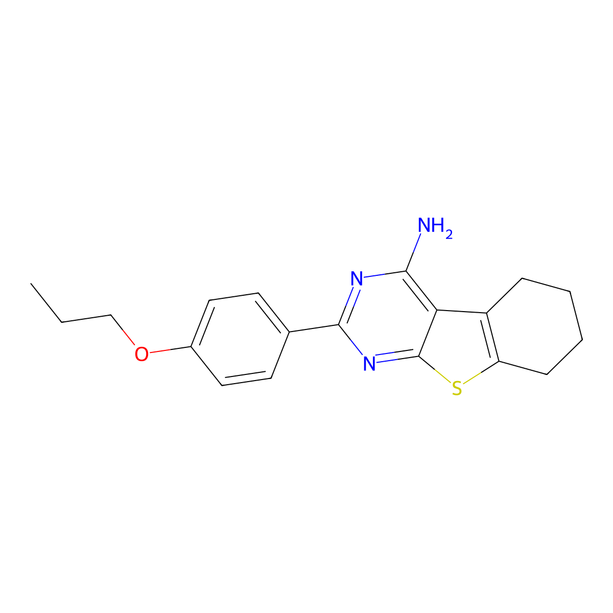 2-(4-Propoxyphenyl)-5,6,7,8-tetrahydrobenzo[4,5]thieno[2,3-d]pyrimidin-4-amine molecular structure, CAS 2804802-32-0