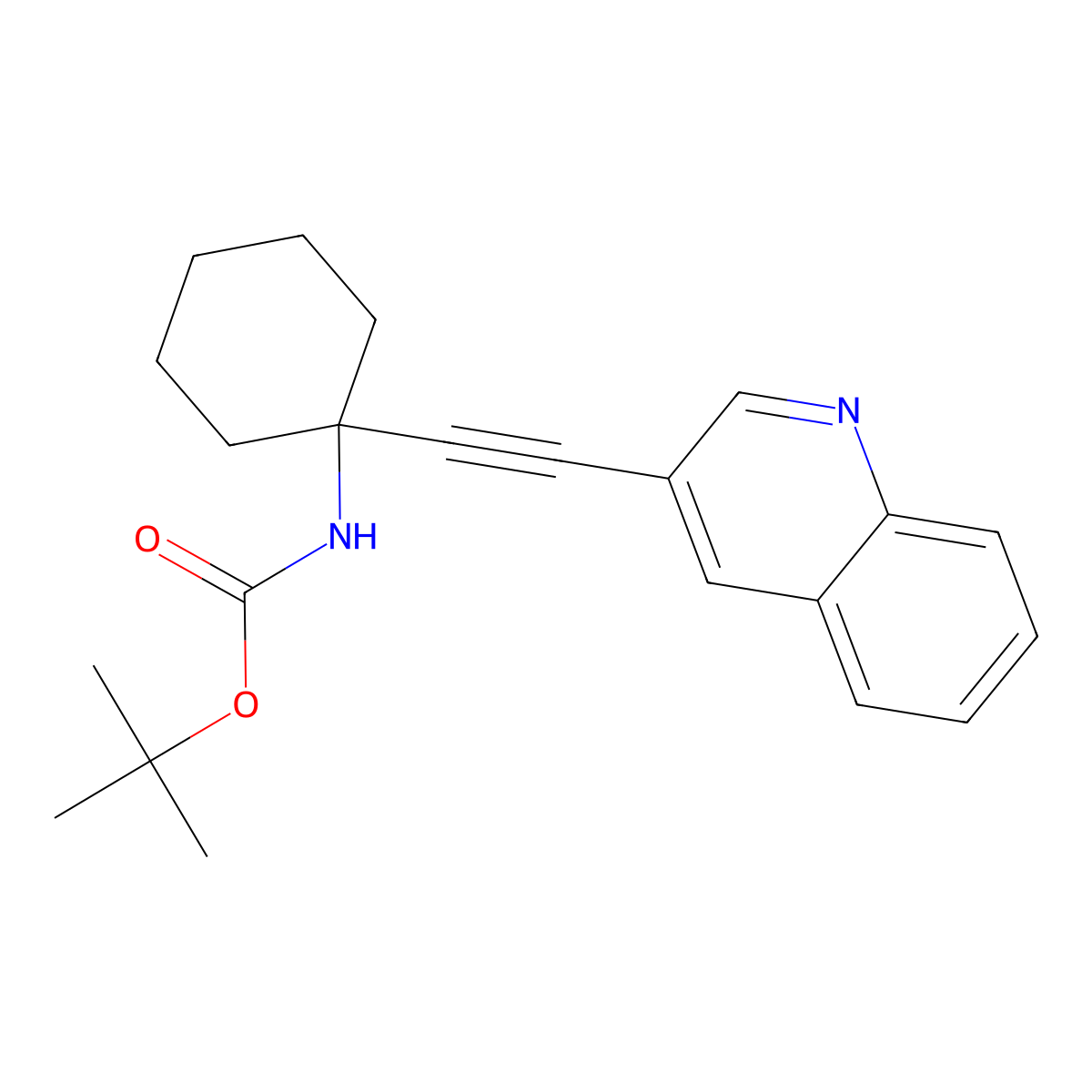 Tert-butyl (1-(quinolin-3-ylethynyl)cyclohexyl)carbamate molecular structure, CAS 2804802-36-4