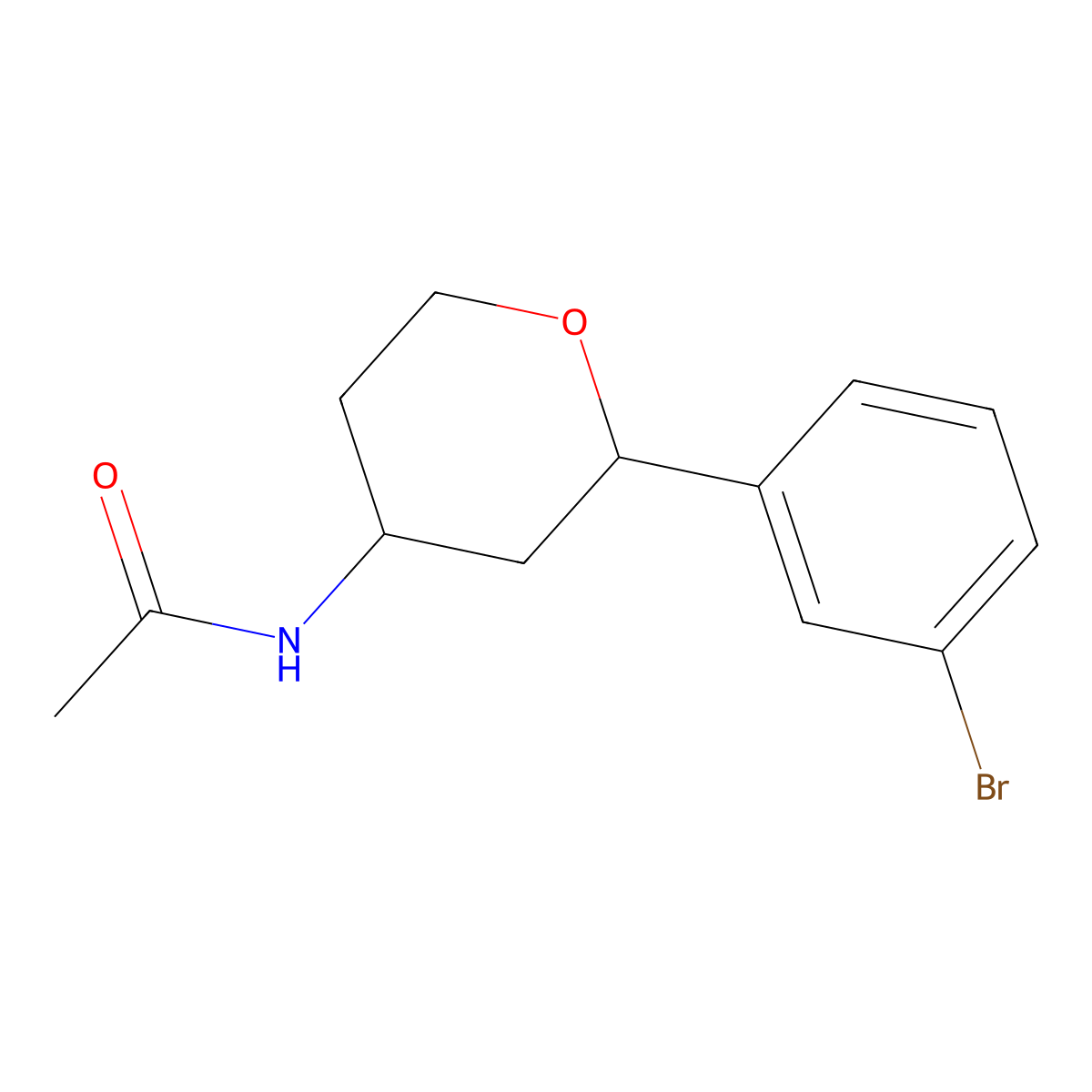 rac-N-((2R,4S)-2-(3-bromophenyl)tetrahydro-2H-pyran-4-yl)acetamide molecular structure, CAS 2805414-91-7