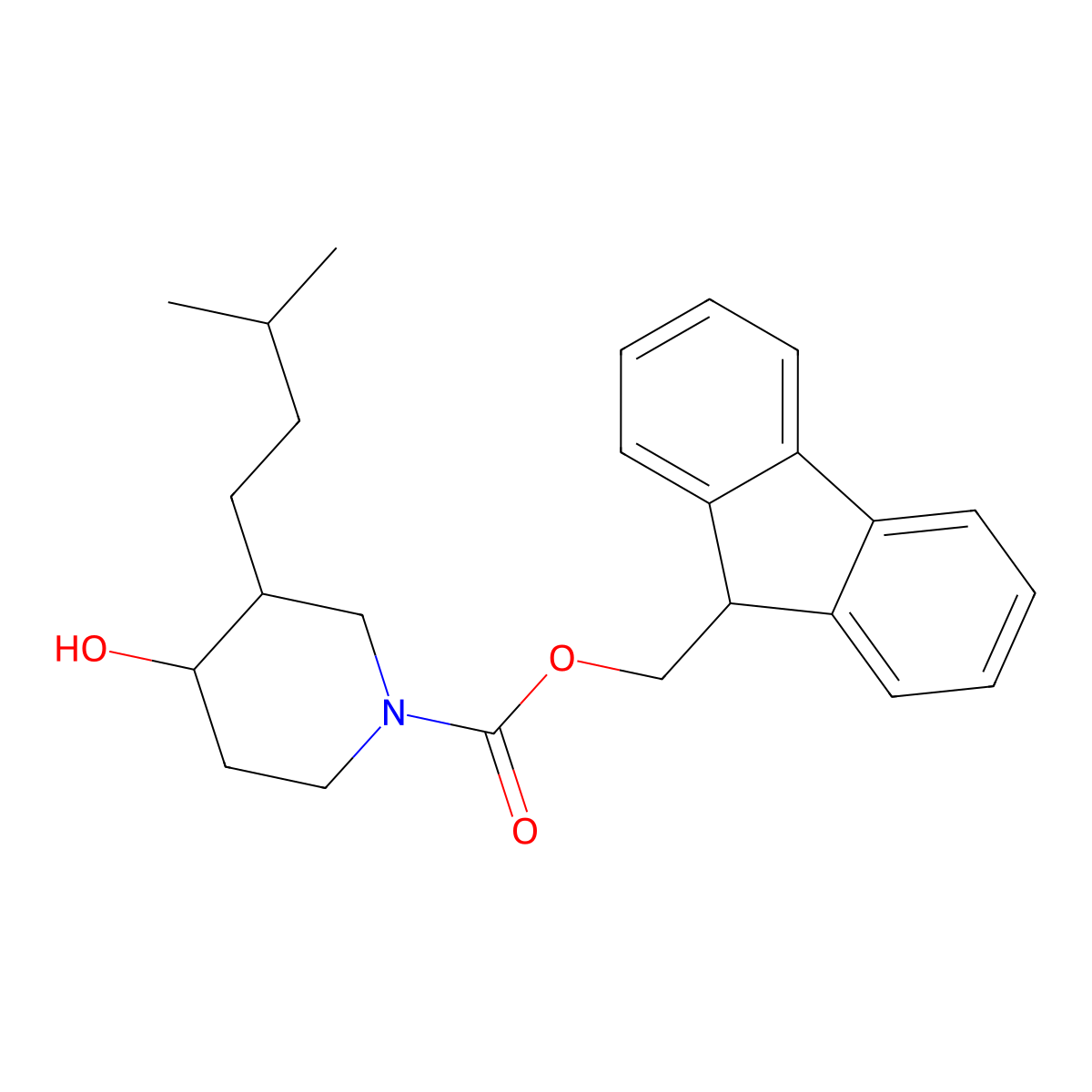 (9H-fluoren-9-yl)methyl (3S,4R)-4-hydroxy-3-isopentylpiperidine-1-carboxylate molecular structure, CAS 2805415-00-1