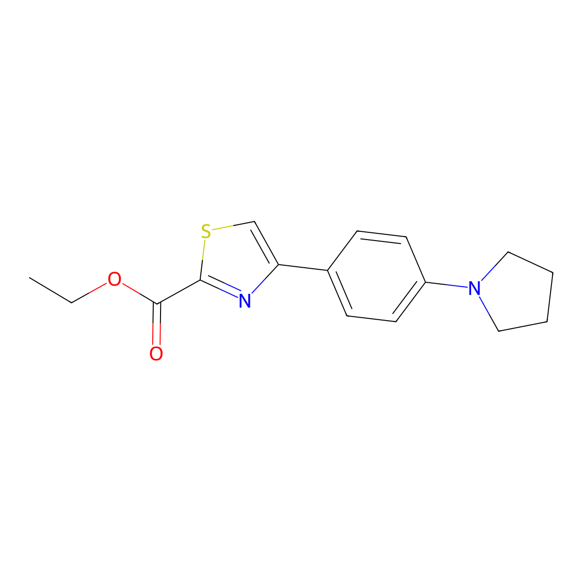 Ethyl 4-(4-(pyrrolidin-1-yl)phenyl)thiazole-2-carboxylate molecular structure, CAS 2805415-19-2