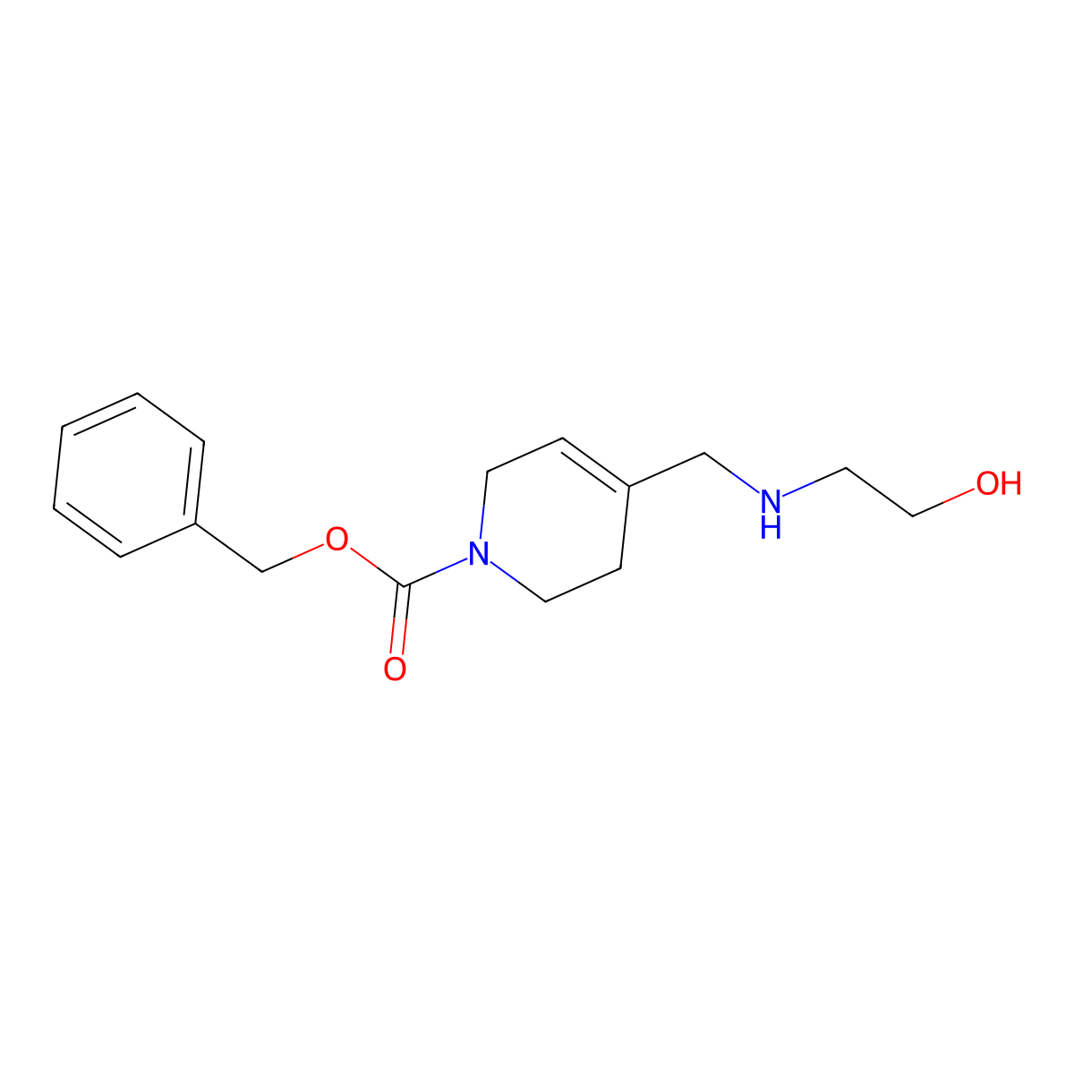 benzyl 4-(((2-hydroxyethyl)amino)methyl)-3,6-dihydropyridine-1(2H)-carboxylate molecular structure, CAS 2805415-30-7