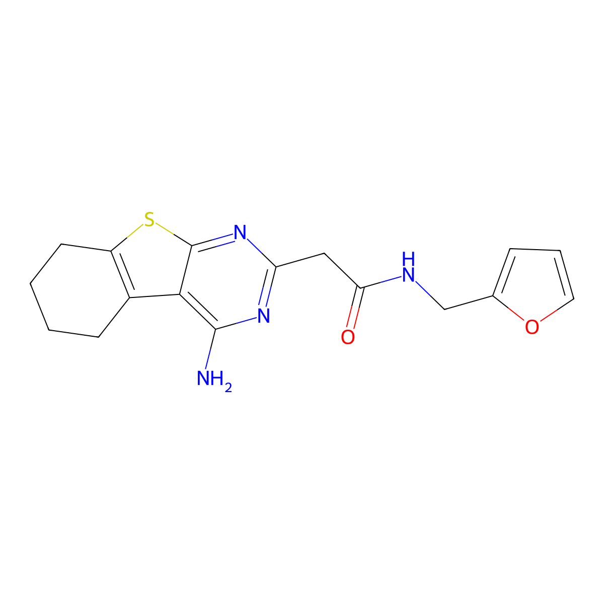 2-(4-amino-5,6,7,8-tetrahydrobenzo[4,5]thieno[2,3-d]pyrimidin-2-yl)-N-(furan-2-ylmethyl)acetamide molecular structure, CAS 2805415-57-8
