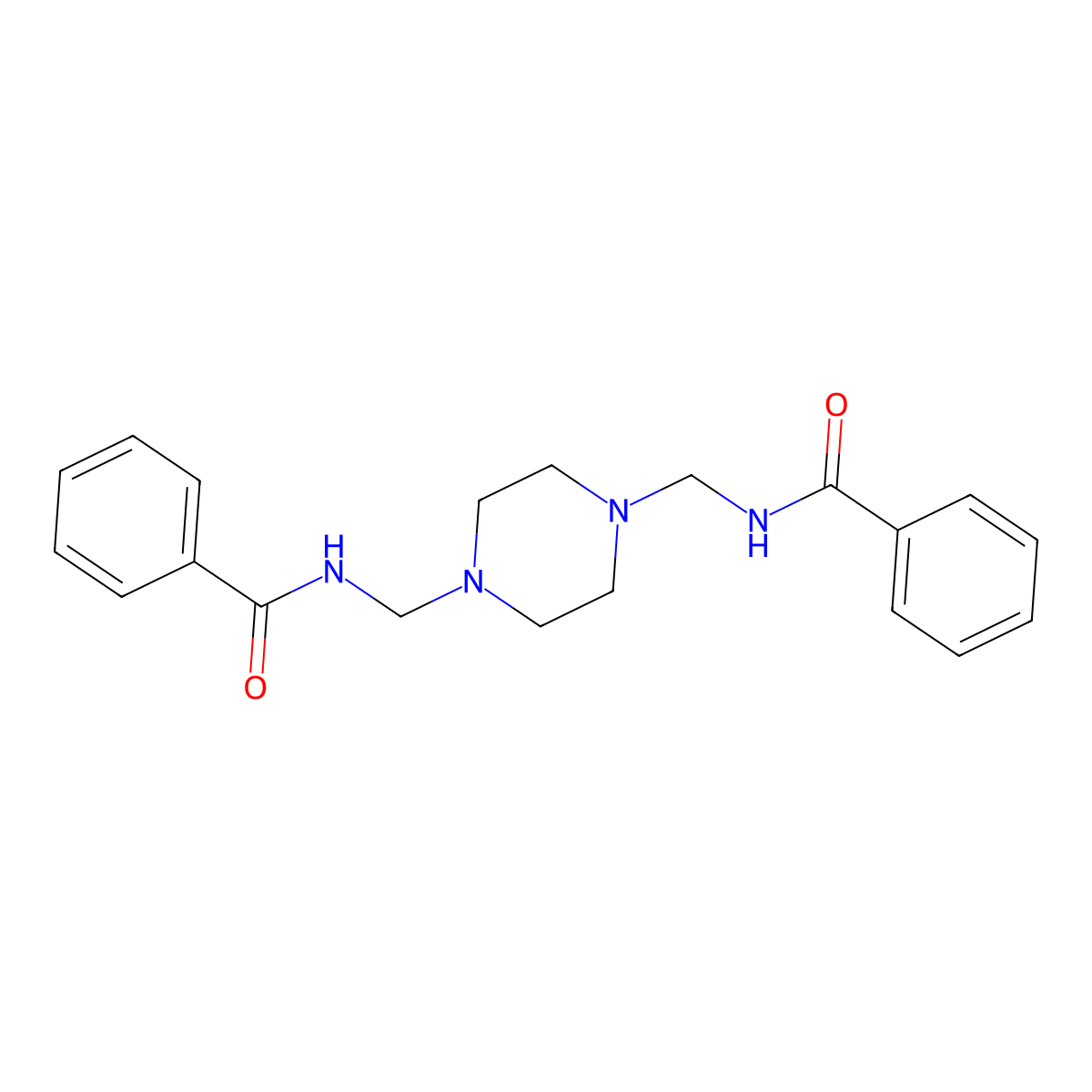 N-[[4-(benzamidomethyl)piperazin-1-yl]methyl]benzamide molecular structure, CAS 28056-14-6