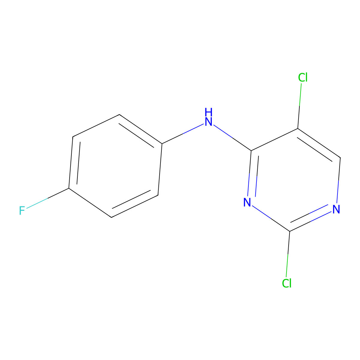 2,5-dichloro-N-(4-fluorophenyl)pyrimidin-4-amine molecular structure, CAS 280582-13-0