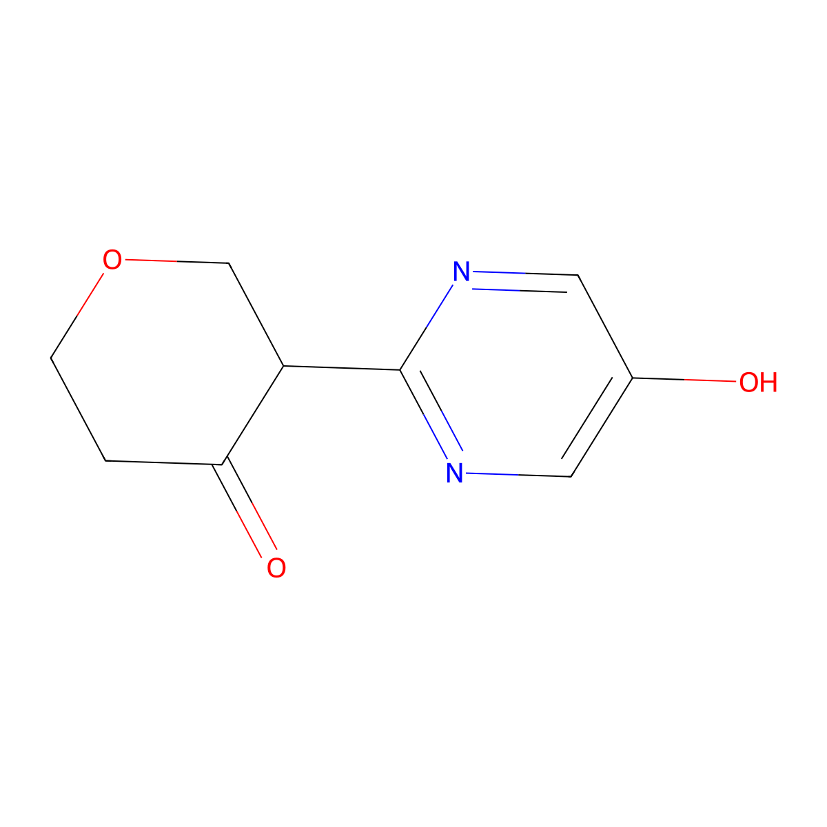 3-(5-hydroxypyrimidin-2-yl)tetrahydro-4H-pyran-4-one molecular structure, CAS 2806718-77-2