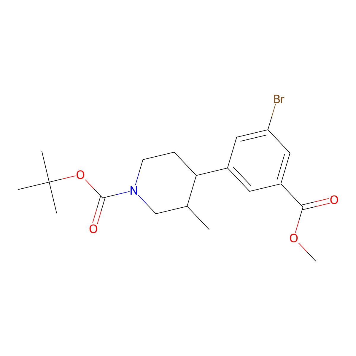 Tert-butyl 4-(3-bromo-5-(methoxycarbonyl)phenyl)-3-methylpiperidine-1-carboxylate molecular structure, CAS 2806718-83-0