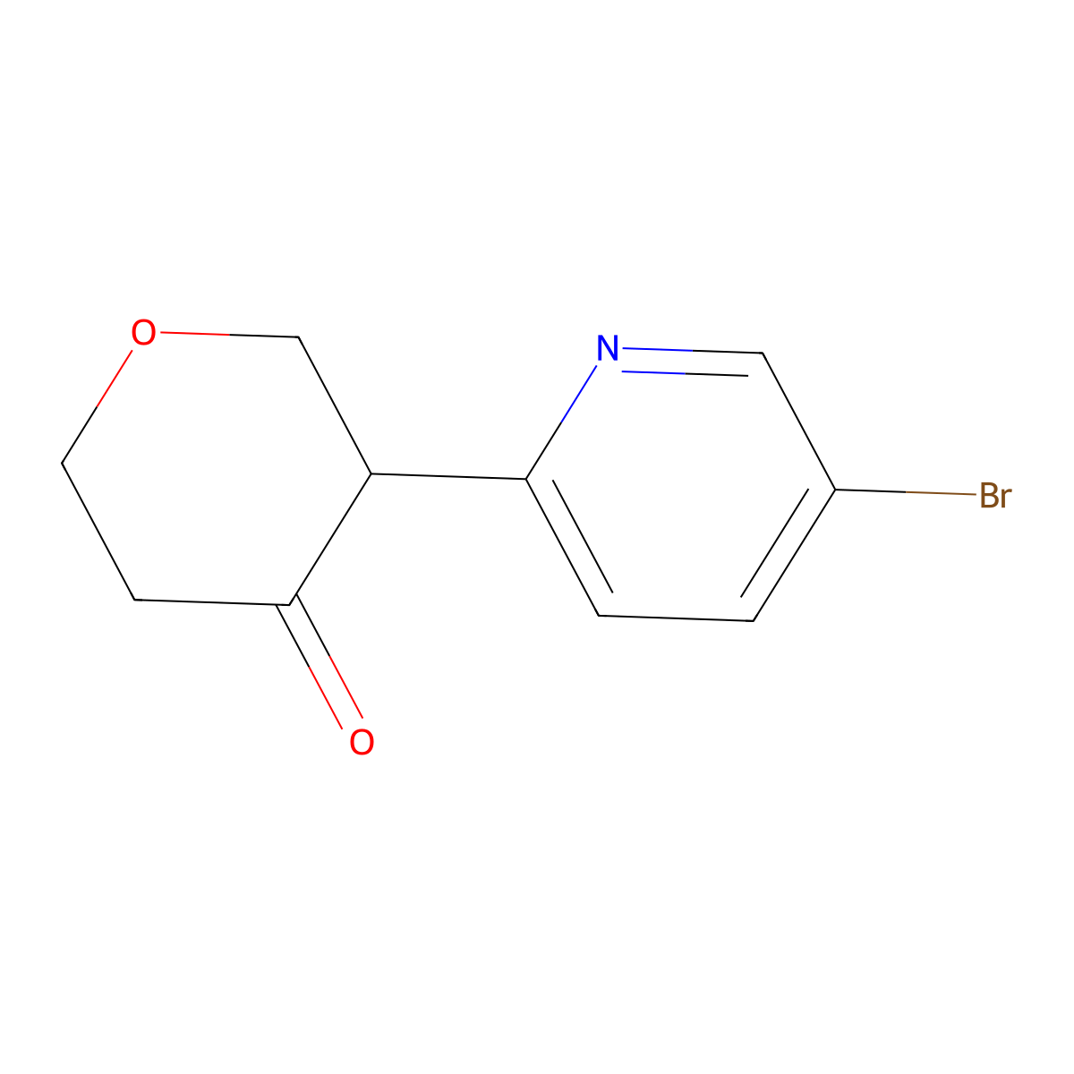 3-(5-bromopyridin-2-yl)tetrahydro-4H-pyran-4-one molecular structure, CAS 2806718-87-4
