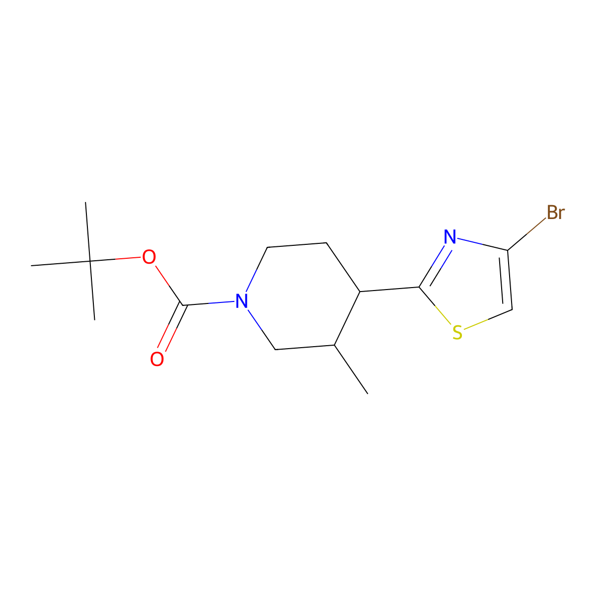 Tert-butyl 4-(4-bromothiazol-2-yl)-3-methylpiperidine-1-carboxylate molecular structure, CAS 2806718-90-9