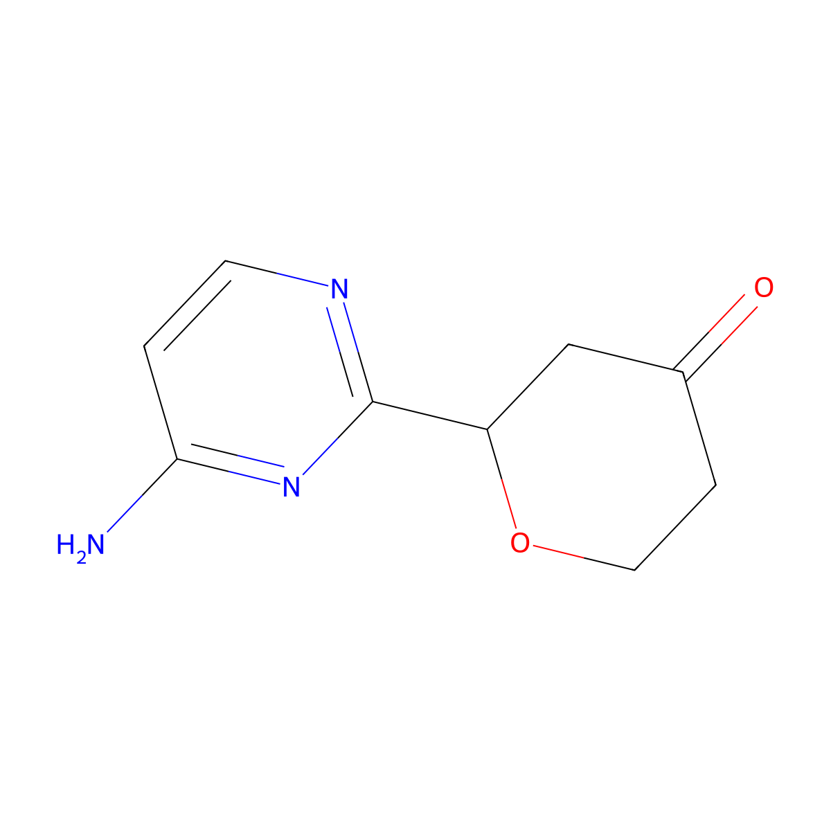 2-(4-aminopyrimidin-2-yl)tetrahydro-4H-pyran-4-one molecular structure, CAS 2806719-03-7