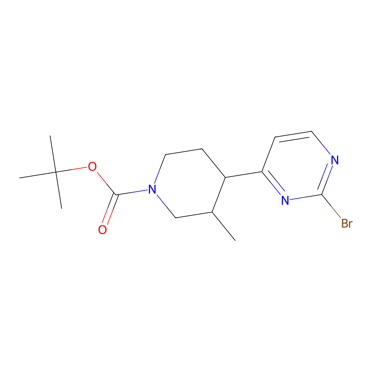 Tert-butyl 4-(2-bromopyrimidin-4-yl)-3-methylpiperidine-1-carboxylate molecular structure, CAS 2806719-06-0