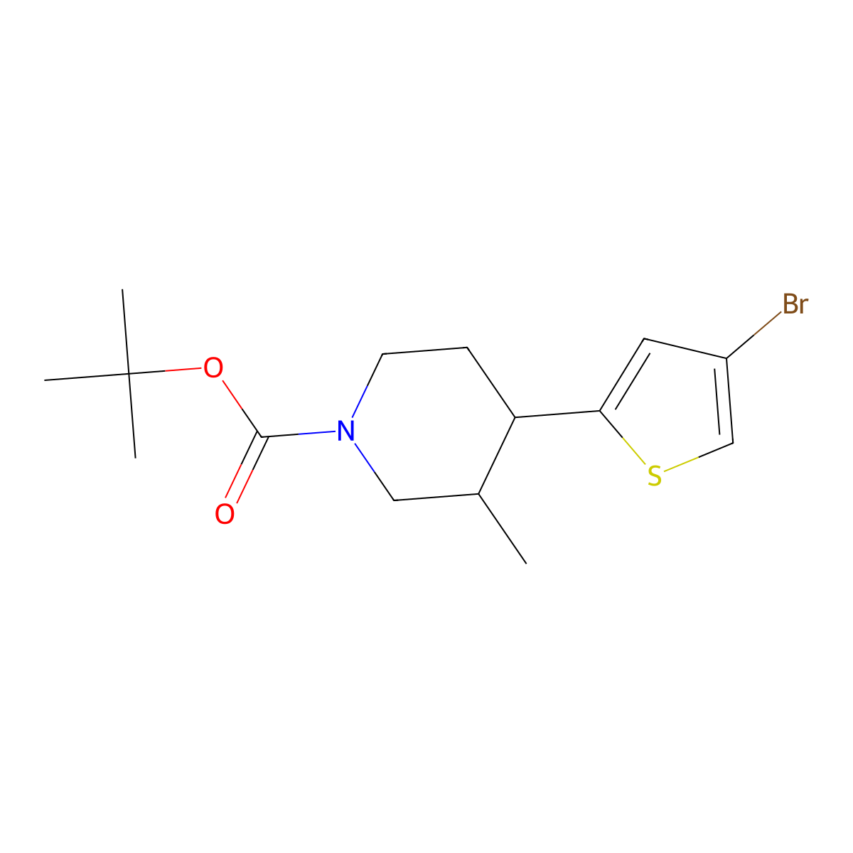 Tert-butyl 4-(4-bromothiophen-2-yl)-3-methylpiperidine-1-carboxylate molecular structure, CAS 2806719-14-0