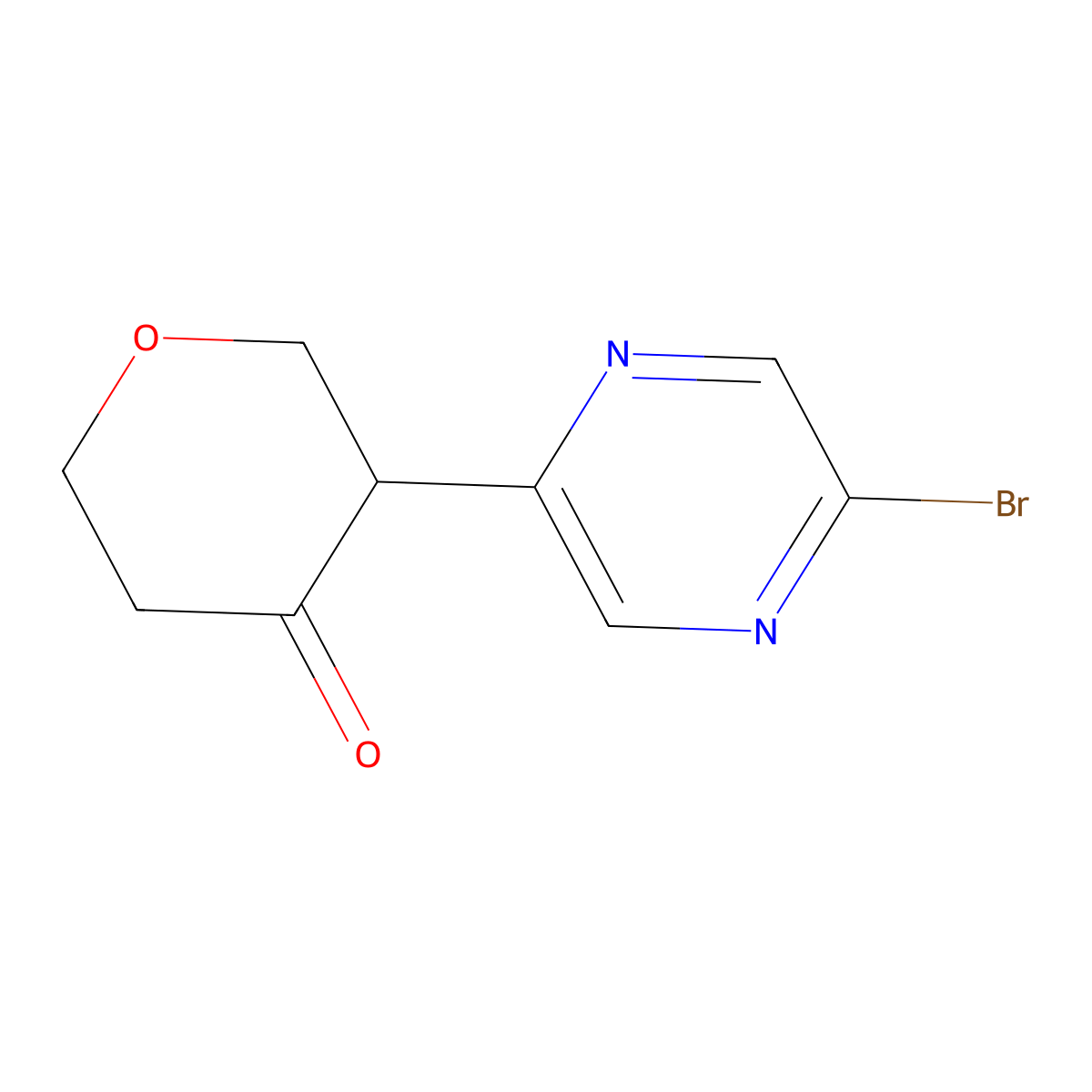 3-(5-bromopyrazin-2-yl)tetrahydro-4H-pyran-4-one molecular structure, CAS 2806719-20-8