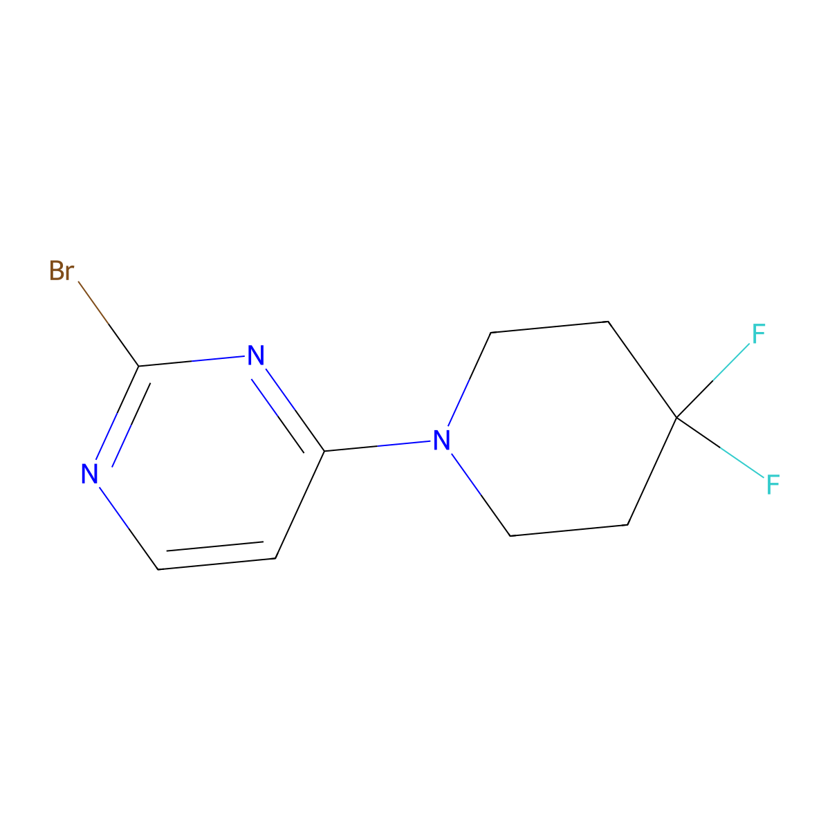 2-Bromo-4-(4,4-difluoropiperidin-1-yl)pyrimidine molecular structure, CAS 2806719-25-3