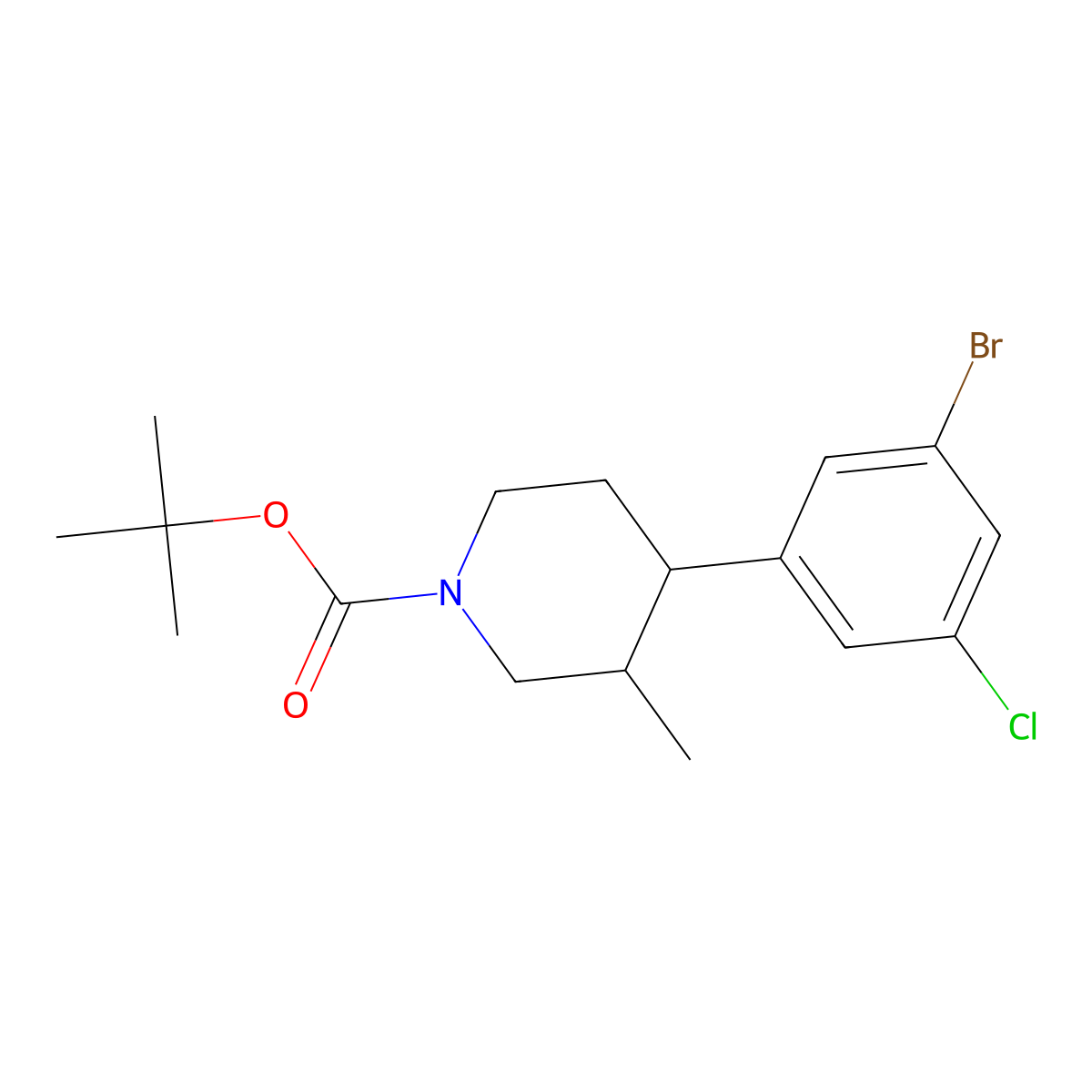 Tert-butyl 4-(3-bromo-5-chlorophenyl)-3-methylpiperidine-1-carboxylate molecular structure, CAS 2806719-53-7