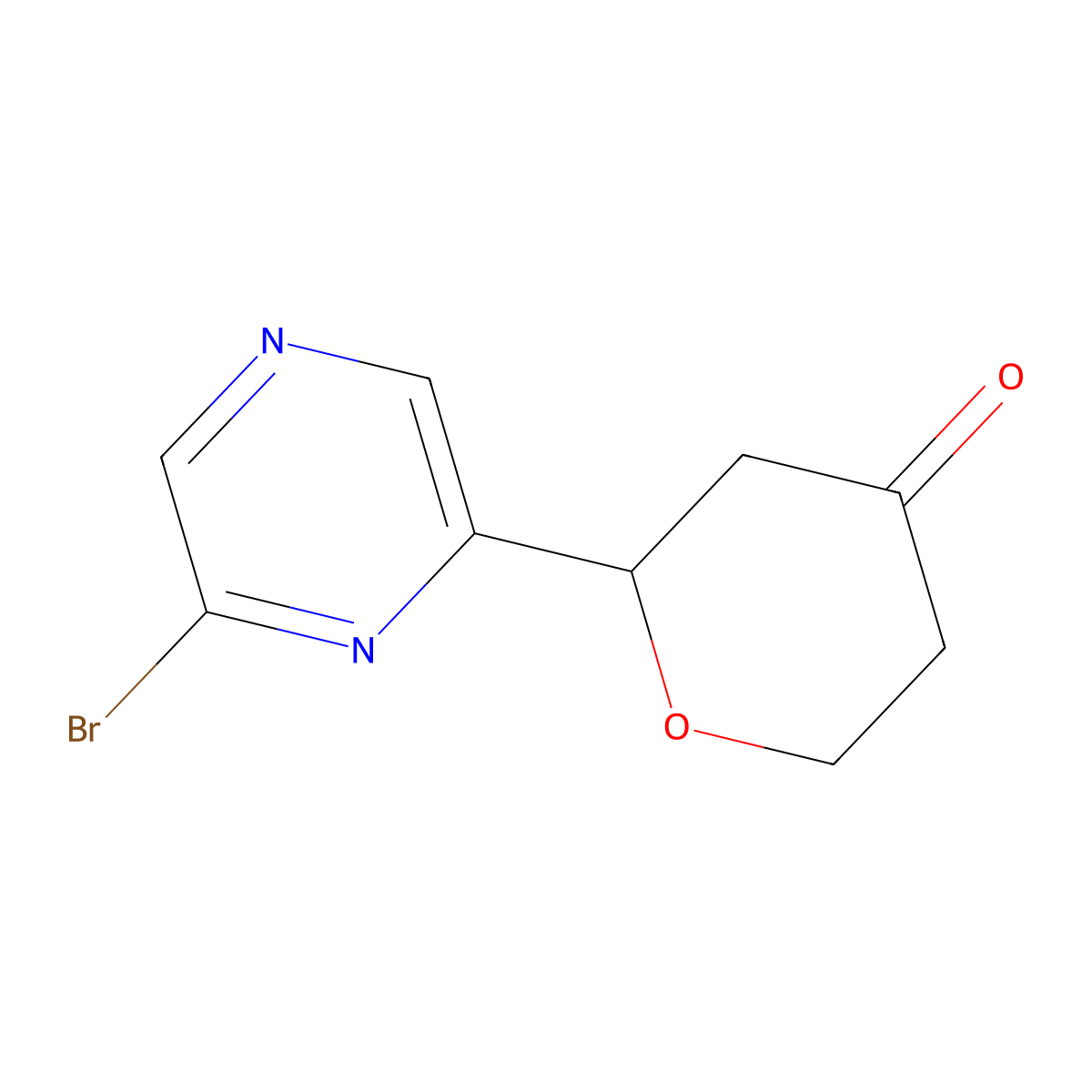 2-(6-bromopyrazin-2-yl)tetrahydro-4H-pyran-4-one molecular structure, CAS 2806719-66-2