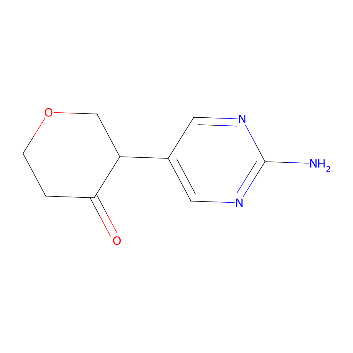 3-(2-aminopyrimidin-5-yl)tetrahydro-4H-pyran-4-one molecular structure, CAS 2806719-78-6