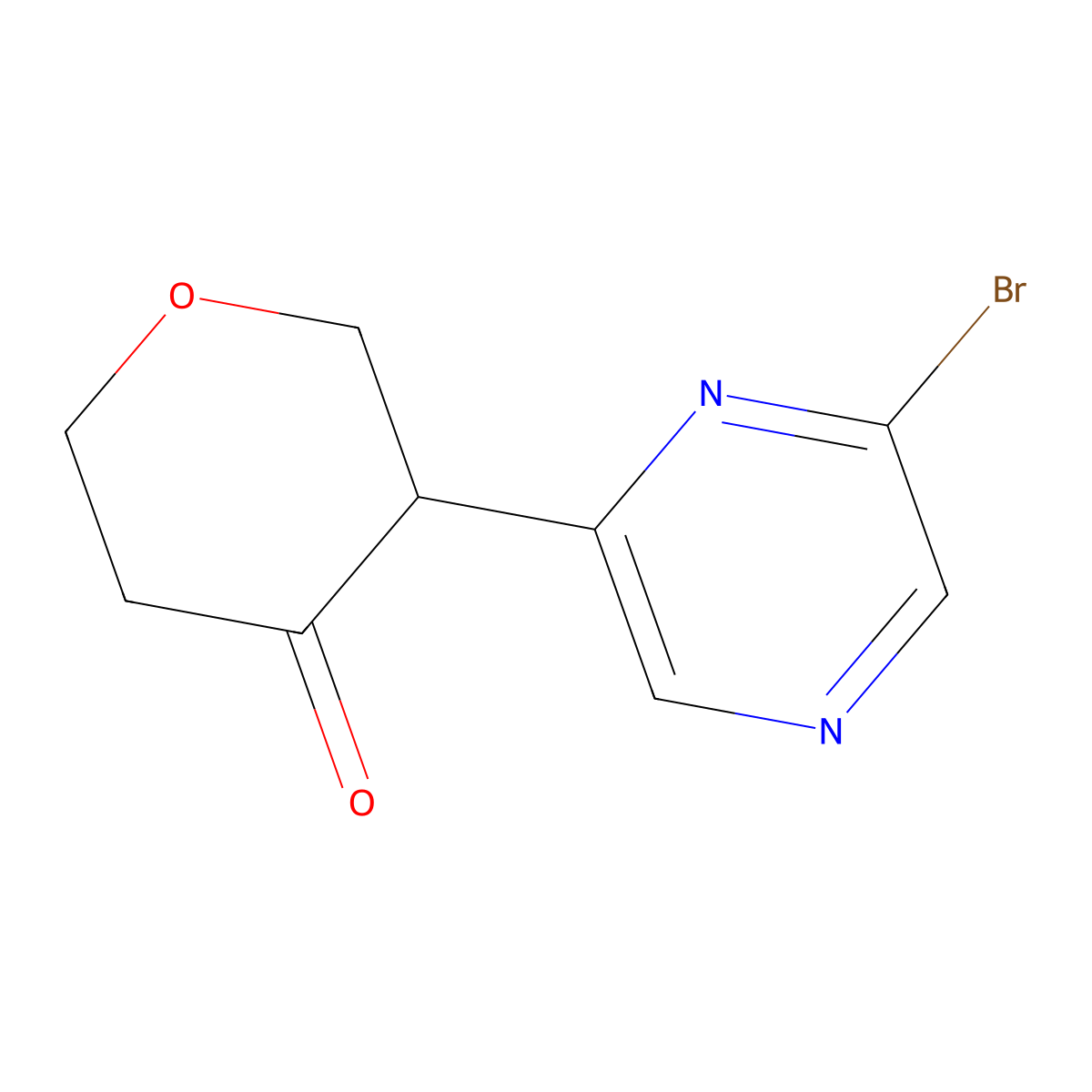 3-(6-bromopyrazin-2-yl)tetrahydro-4H-pyran-4-one molecular structure, CAS 2806719-83-3