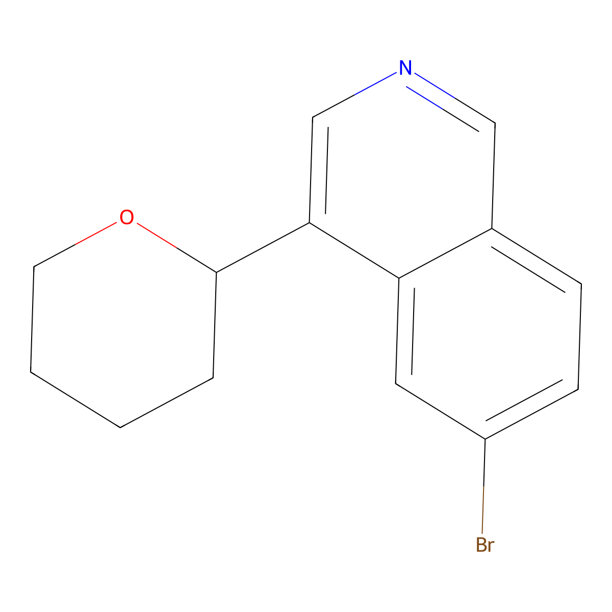 6-bromo-4-(tetrahydro-2H-pyran-2-yl)isoquinoline molecular structure, CAS 2806719-90-2