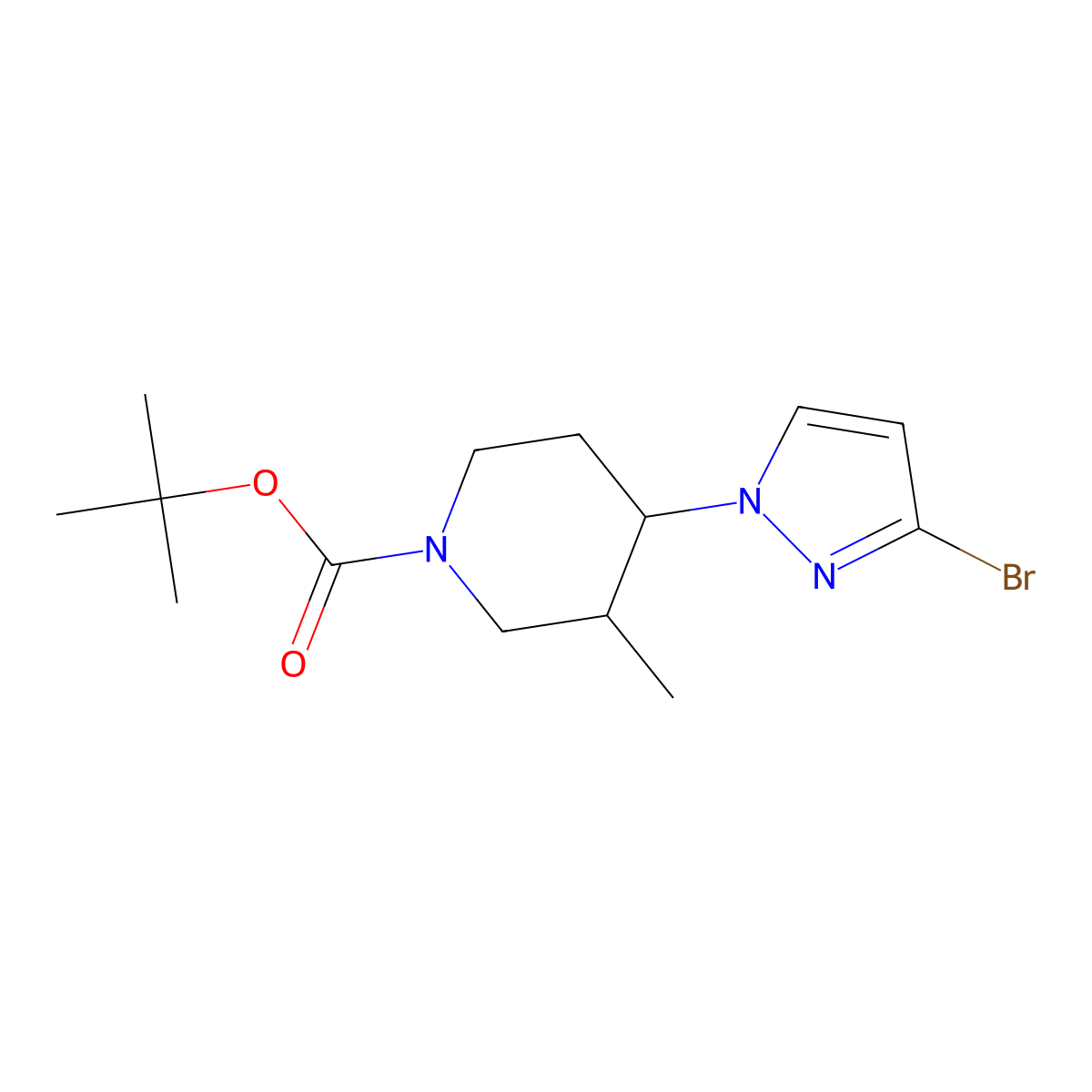 tert-butyl 4-(3-bromo-1H-pyrazol-1-yl)-3-methylpiperidine-1-carboxylate molecular structure, CAS 2806720-05-6