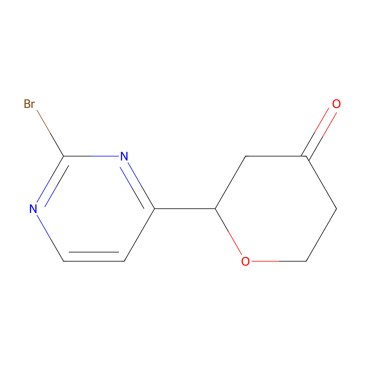 2-(2-bromopyrimidin-4-yl)tetrahydro-4H-pyran-4-one molecular structure, CAS 2806720-07-8