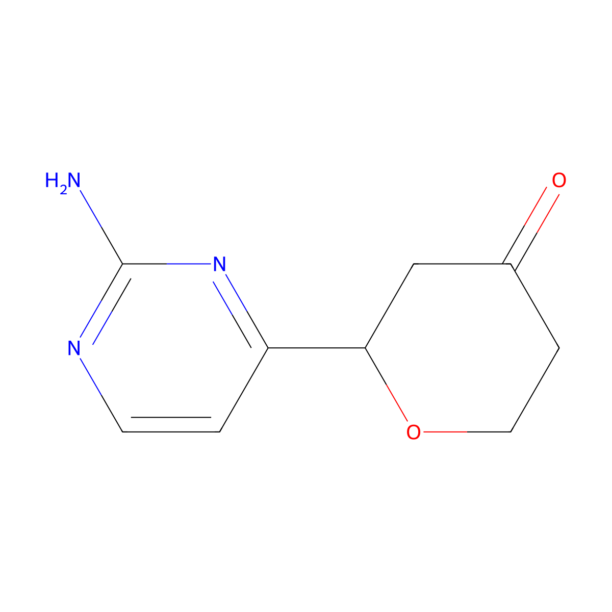 2-(2-aminopyrimidin-4-yl)tetrahydro-4H-pyran-4-one molecular structure, CAS 2806720-10-3