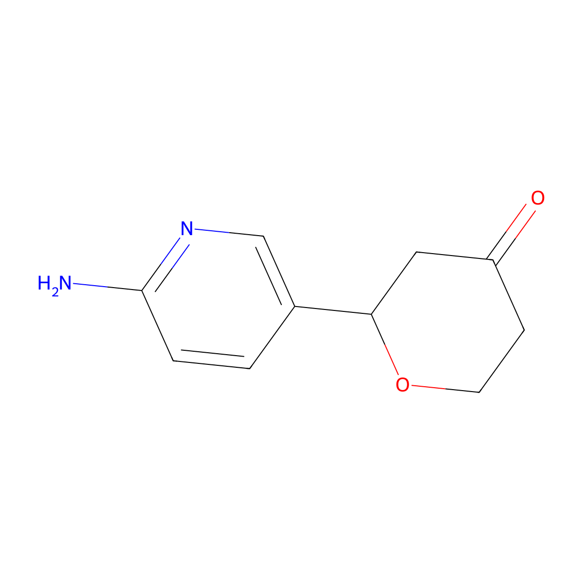 2-(6-aminopyridin-3-yl)tetrahydro-4H-pyran-4-one molecular structure, CAS 2806720-15-8