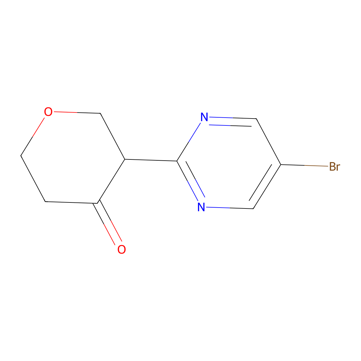 3-(5-bromopyrimidin-2-yl)tetrahydro-4H-pyran-4-one molecular structure, CAS 2806720-29-4