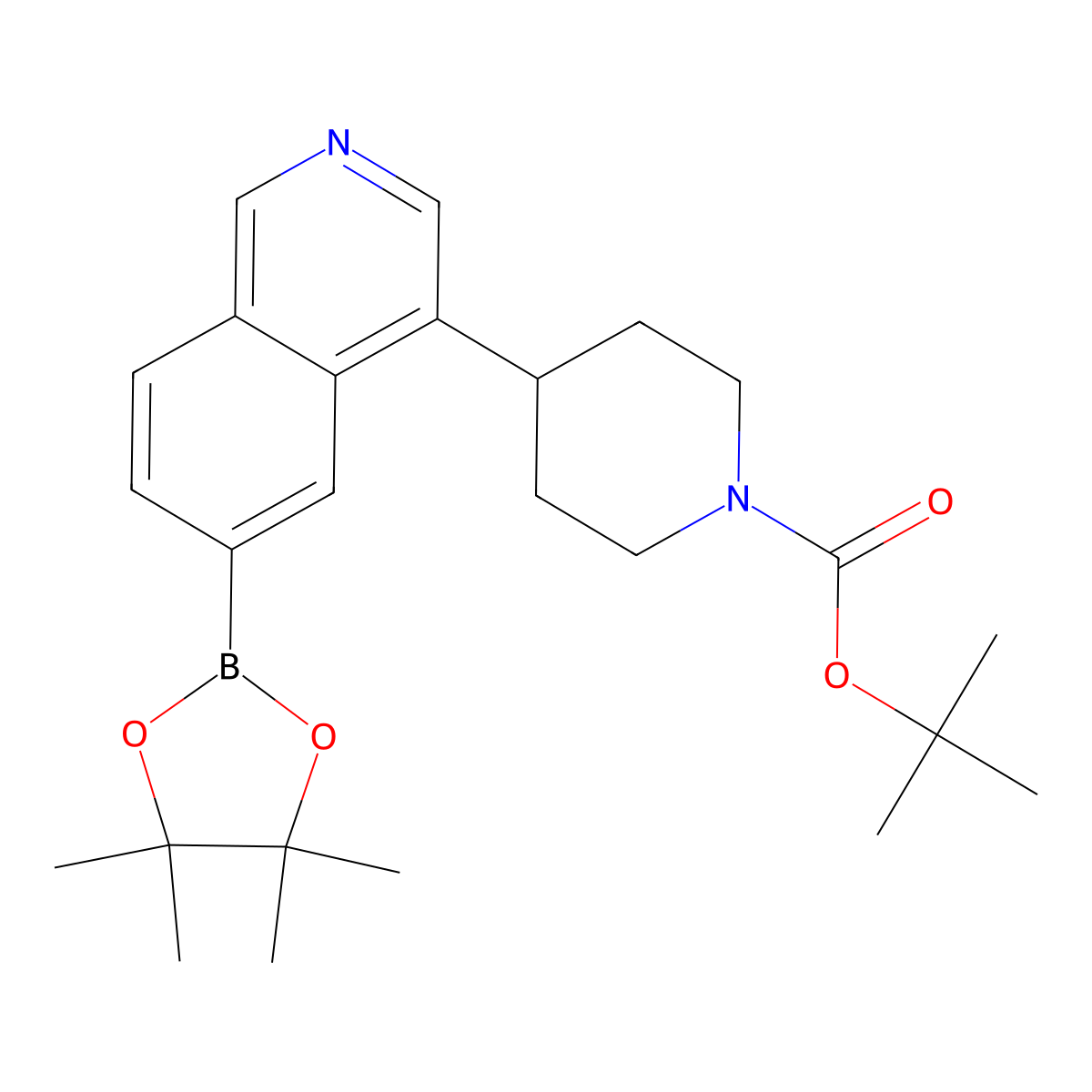 Tert-butyl 4-(6-(4,4,5,5-tetramethyl-1,3,2-dioxaborolan-2-yl)isoquinolin-4-yl)piperidine-1-carboxylate molecular structure, CAS 2806720-57-8