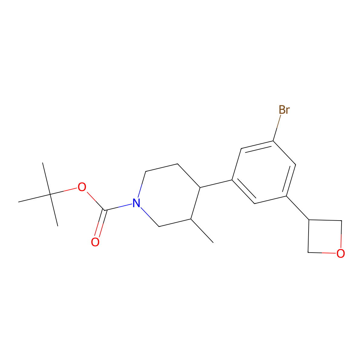 Tert-butyl 4-(3-bromo-5-(oxetan-3-yl)phenyl)-3-methylpiperidine-1-carboxylate molecular structure, CAS 2806720-73-8