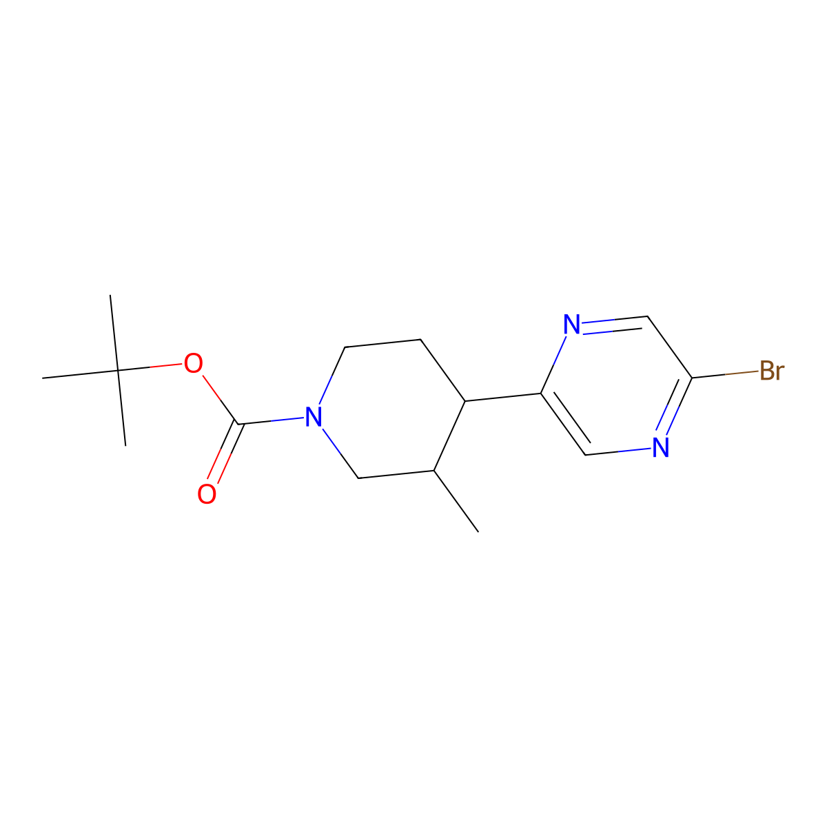 Tert-butyl 4-(5-bromopyrazin-2-yl)-3-methylpiperidine-1-carboxylate molecular structure, CAS 2806720-75-0