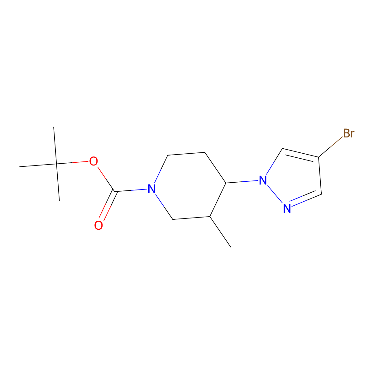 tert-butyl 4-(4-bromo-1H-pyrazol-1-yl)-3-methylpiperidine-1-carboxylate molecular structure, CAS 2806720-78-3
