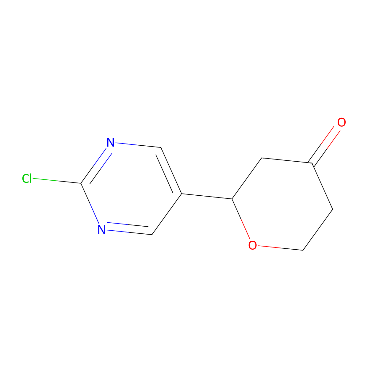 2-(2-chloropyrimidin-5-yl)tetrahydro-4H-pyran-4-one molecular structure, CAS 2806720-85-2