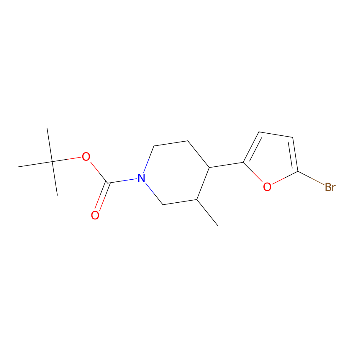 Tert-butyl 4-(5-bromofuran-2-yl)-3-methylpiperidine-1-carboxylate molecular structure, CAS 2806720-88-5