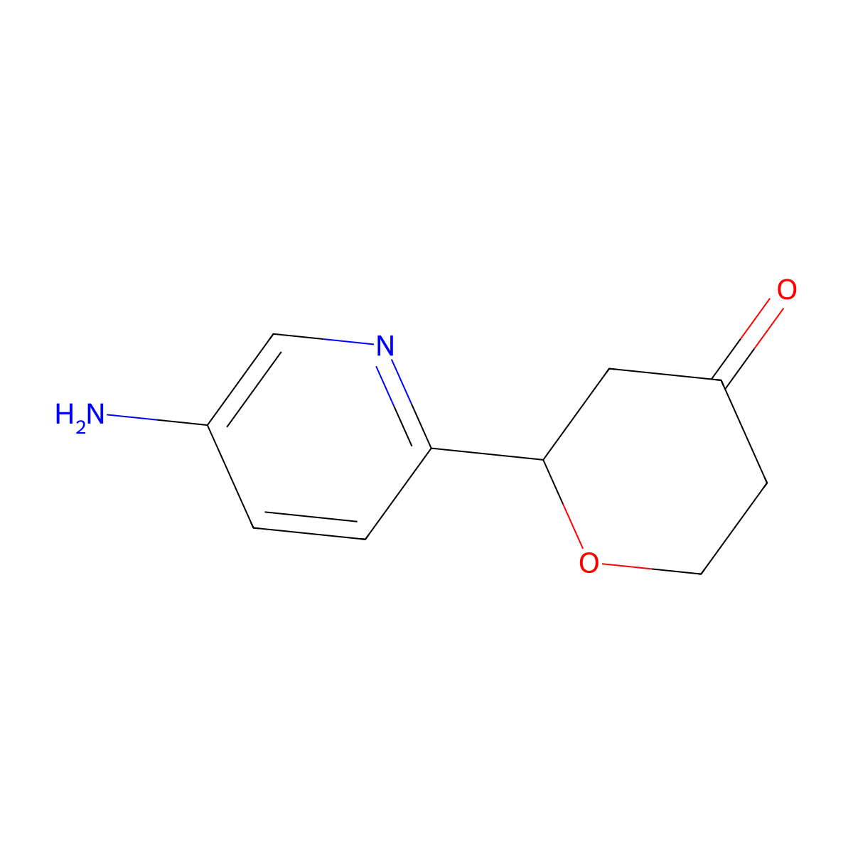 2-(5-aminopyridin-2-yl)tetrahydro-4H-pyran-4-one molecular structure, CAS 2806720-95-4
