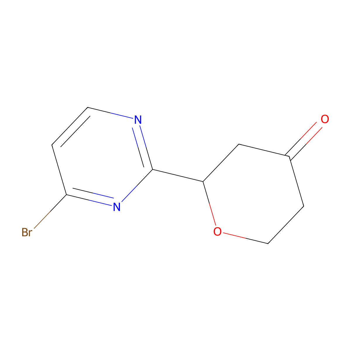 2-(4-bromopyrimidin-2-yl)tetrahydro-4H-pyran-4-one molecular structure, CAS 2806721-02-6