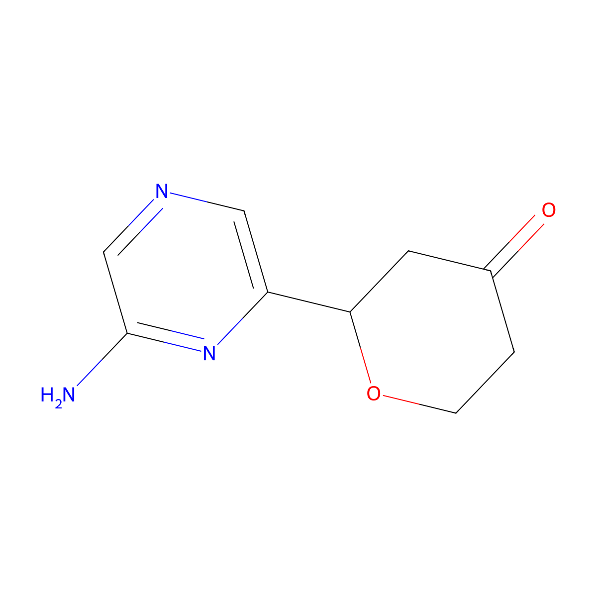 2-(6-aminopyrazin-2-yl)tetrahydro-4H-pyran-4-one molecular structure, CAS 2806721-04-8