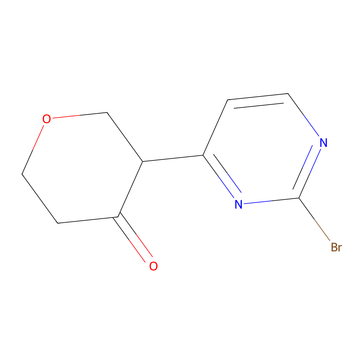 3-(2-bromopyrimidin-4-yl)tetrahydro-4H-pyran-4-one molecular structure, CAS 2806721-17-3
