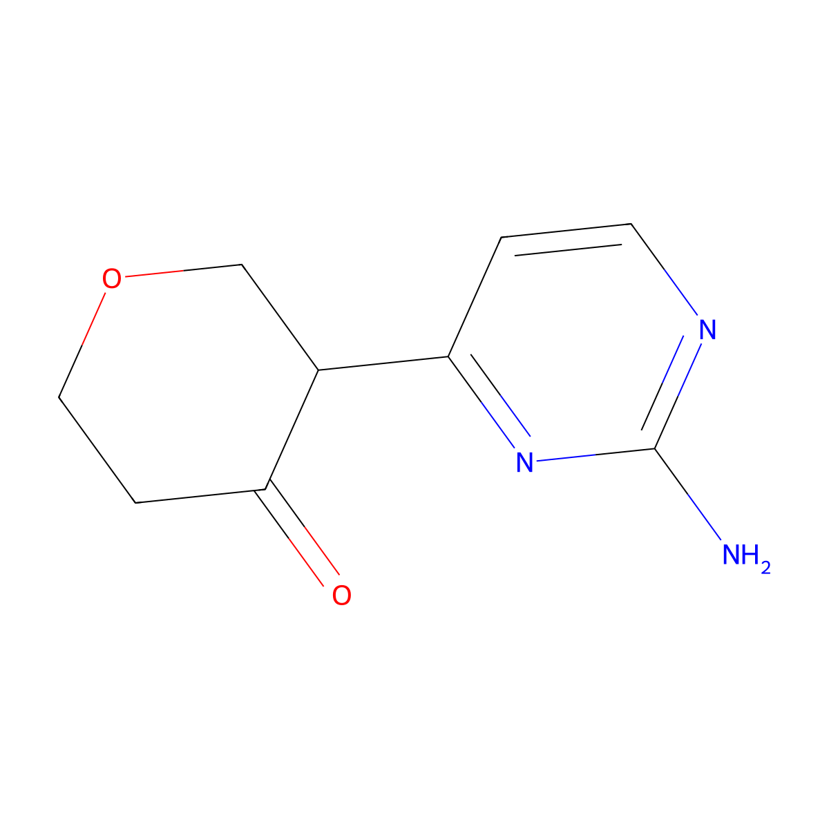 3-(2-aminopyrimidin-4-yl)tetrahydro-4H-pyran-4-one molecular structure, CAS 2806721-18-4