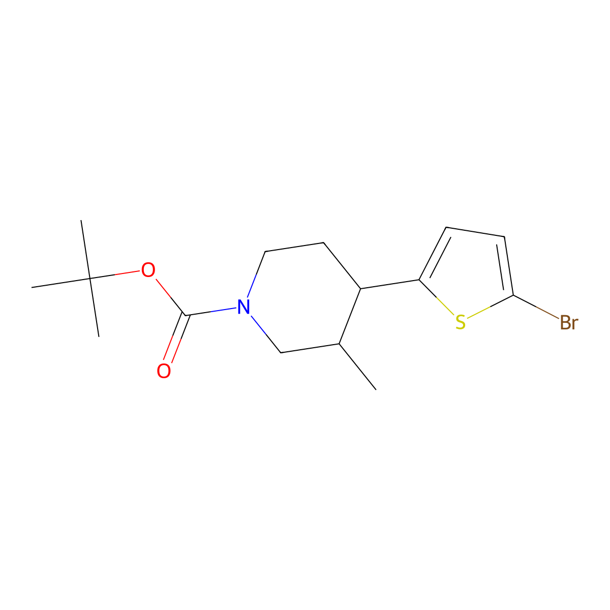 Tert-butyl 4-(5-bromothiophen-2-yl)-3-methylpiperidine-1-carboxylate molecular structure, CAS 2806721-47-9