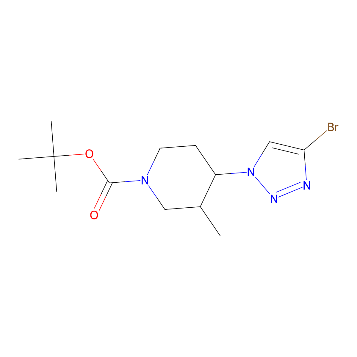 tert-butyl 4-(4-bromo-1H-1,2,3-triazol-1-yl)-3-methylpiperidine-1-carboxylate molecular structure, CAS 2806721-52-6